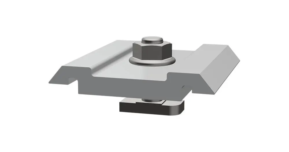 Montagesystem mit einer Grundplatte, einer Schraube und einer Verbindungselement für Solarmodule. Geeignet für Vaillant Solarträger.